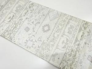 未使用品　佐賀錦　横段に花・古典柄織り出し袋帯(未仕立て)